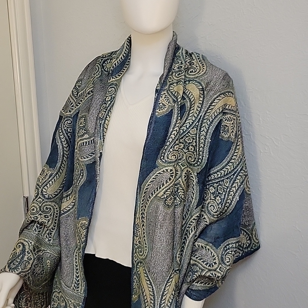 ISABELLA Paisley Jacquard Metallic Scarf Shawl Stole Blanket Wrap - Picture 2 of 10